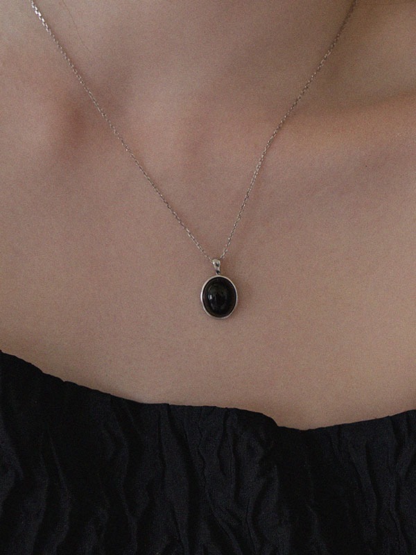 silver925 onyx circle necklace