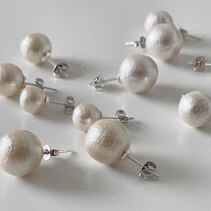 silver925 cotton pearl earring