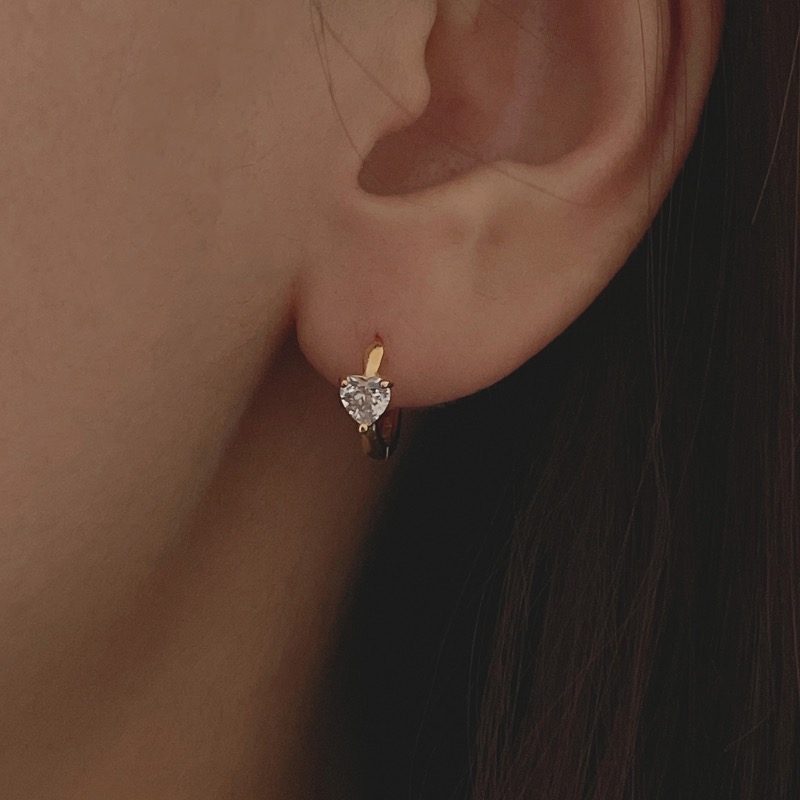 silver925 cubic gold heart earring