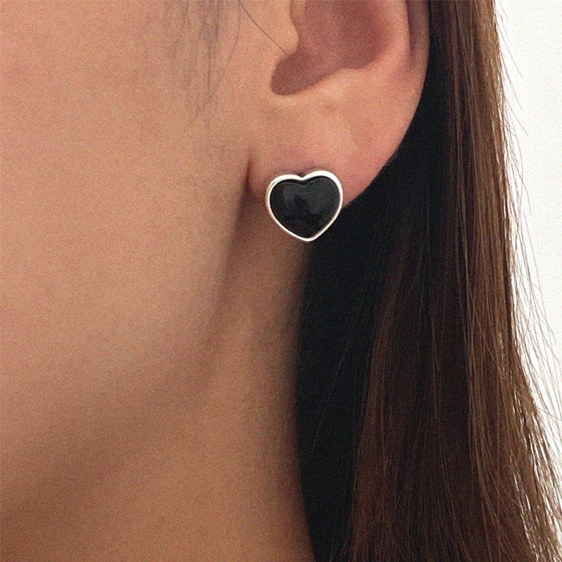 silver925 black heart earring