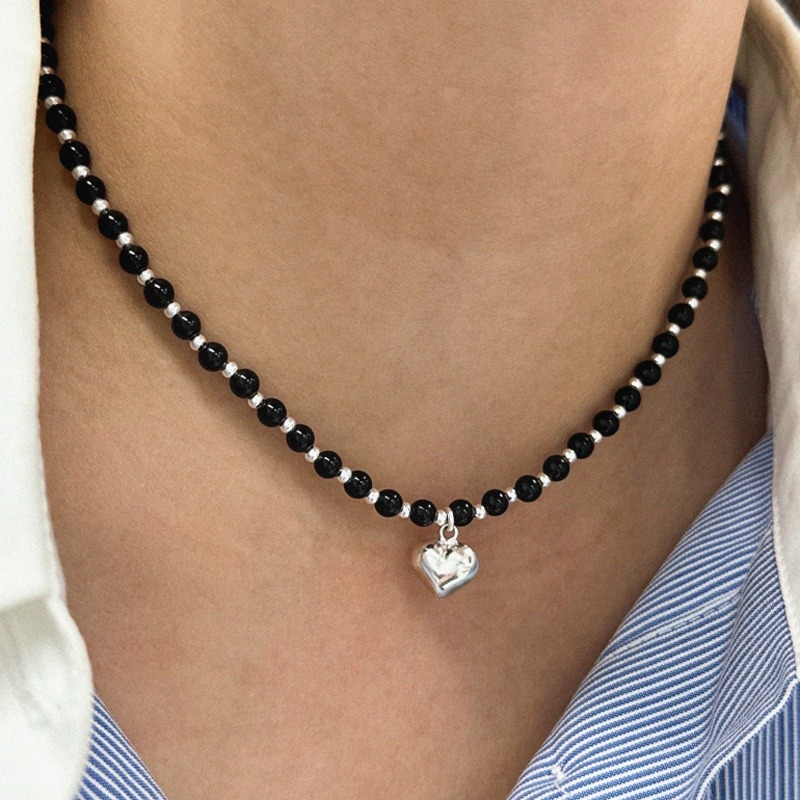silver925 onyx heart necklace