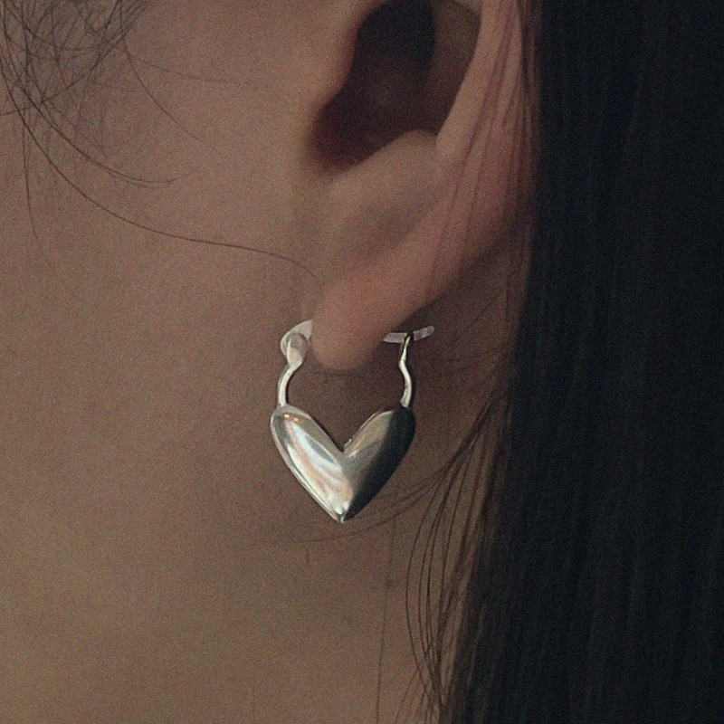 silver925 slim heart earring
