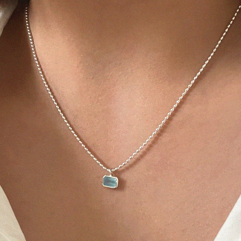 [한정수량/자사몰 전용] silver925 aqua square necklace