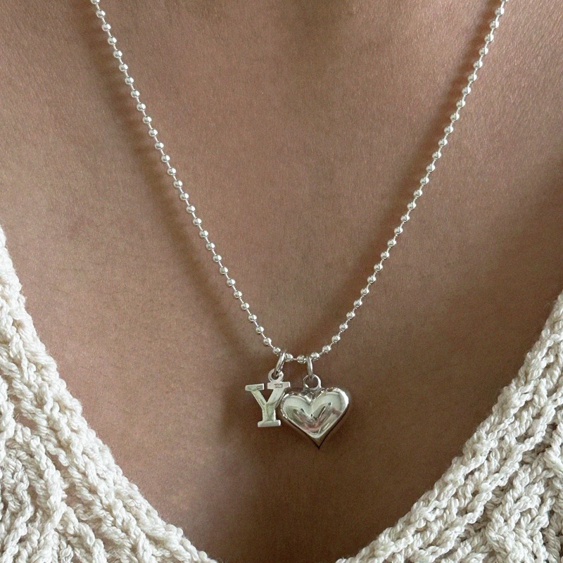 silver925 ball chain heart necklace